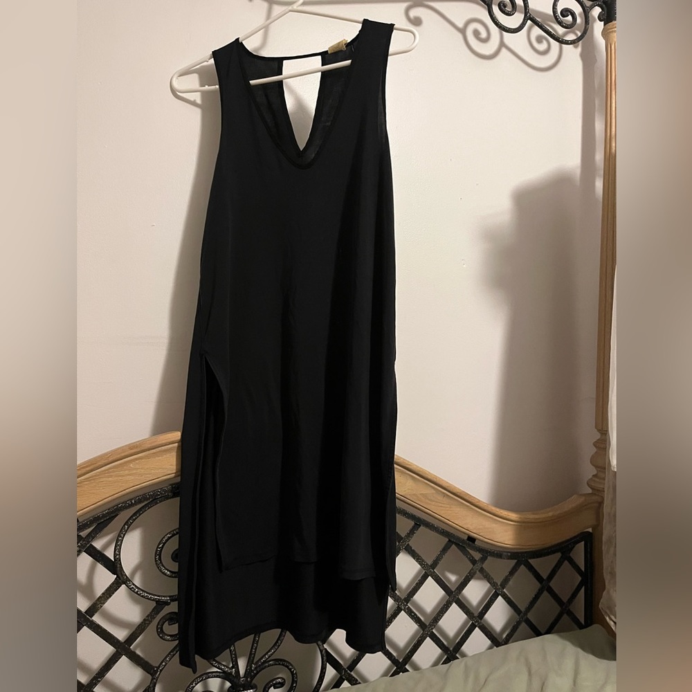 Navy side slit tank top shirt dress